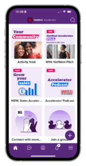 A phone screen showing the Natwest accelerator app