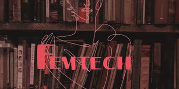Book case with an overlay of the FemTech logo