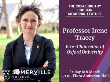 A photo of Irene Tracey, University of Oxford Vice-Chancellor with accompanying 2024 Dorothy Hodgkin Memorial Lecture text
