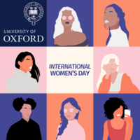 An illustration showing women of various ethnicities with the University of oxford logo