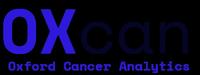 Oxford Cancer Analytics logo, purple-blue text on black background
