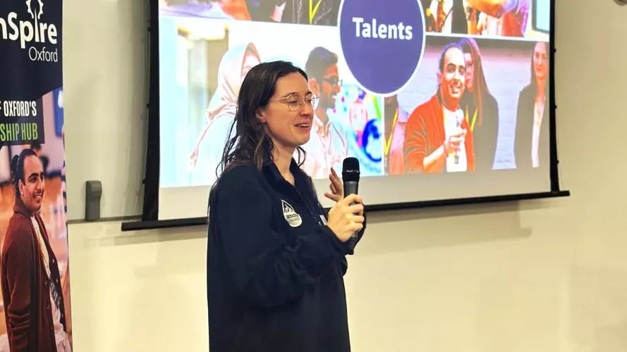Person pitching at an event