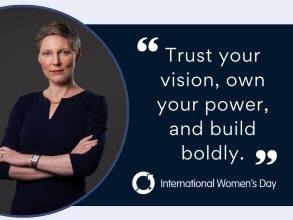 A graphic featuring a photo of Danuta Jeziorska and an inspirational quote